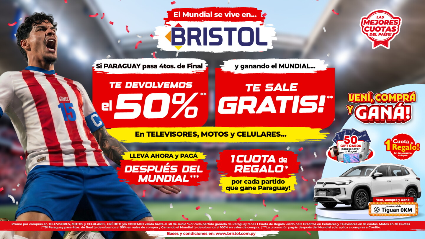 Bristol premia a sus clientes: 50% de devolución en compras si Paraguay pasa cuartos y 100% si es campeón