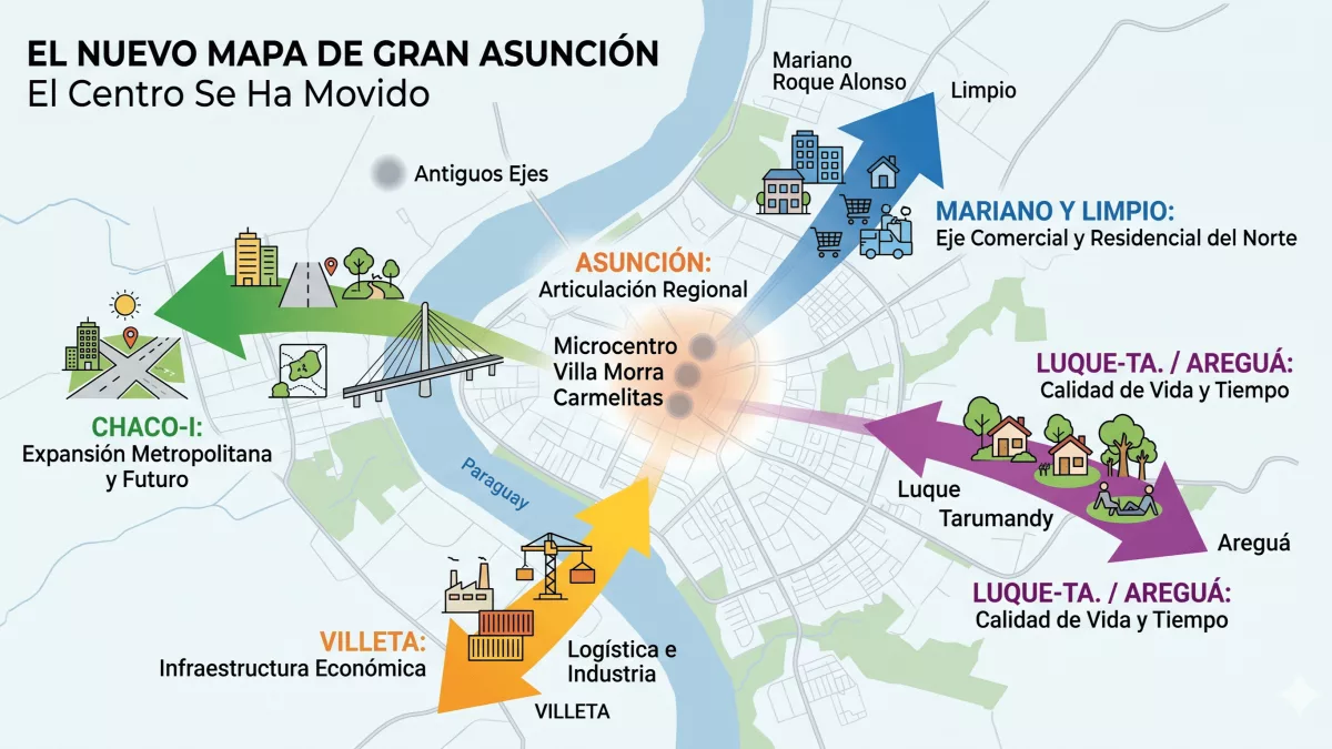 El nuevo mapa de Asunción donde el centro ya no está en el centro